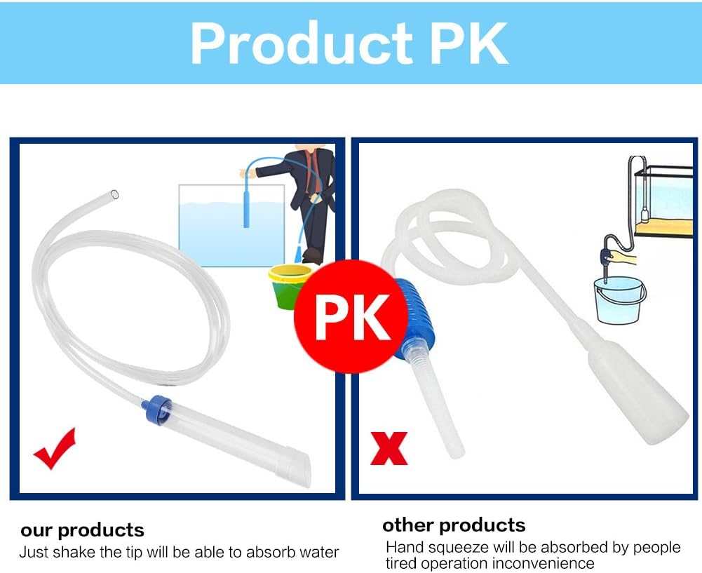 Mumusuki Hand Pump Aquarium Gravel Cleaner & Water Changer - 150cm Siphon Tube for Fish Tank Cleaning, Waste Remover for Small Tanks up to 30L (8 Gal)