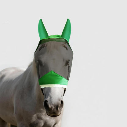 Fly Masks for Horses with Ears and NO Nose Cover - Comfortable Horse Fly mask with Ears for UV Protection & Sun Shield – Soft Lightweight- Breathable Horse mask (Green, (Full) Large)NO nose