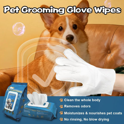 Pet CleaningGlove Wipes for Dogs & Cats, No-Rinse Grooming Wipes, Hypoallergenic Deodorizing Disposable Bathing Wipes,Extra Thick,Perfect for Pet Dry Cleaning,Daily Care and Travel,20 pcs