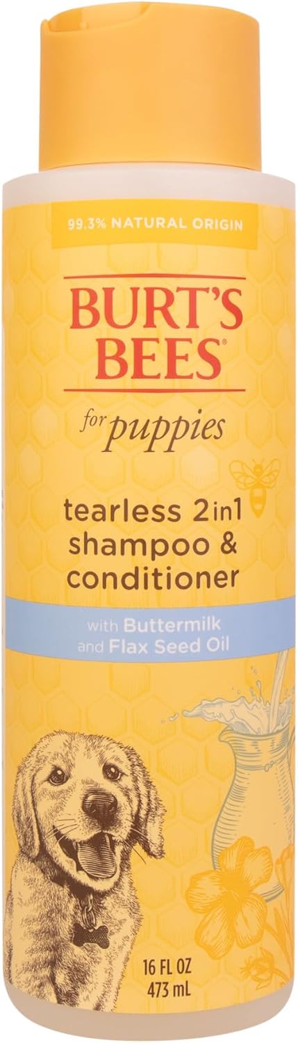 Burt's Bees for Pets Tear Free Puppy Shampoo and Conditioner - Tearless Dog Wash for Puppies, Pet Grooming Supplies, Gentle Dog Shampoo and Conditioner, Puppy Essentials for Easy Groom, 16 Fl Oz