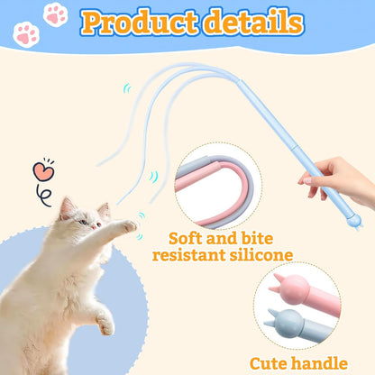 Andiker Mice Tail Cat Wand Toy, 30 inches Long Cat Teaser Stick with Innovative Silicone Rat Tail Easy to Install and Clean Soft Easy Swing Tail Interactive Cat Toys for Indoor Cats (Blue)