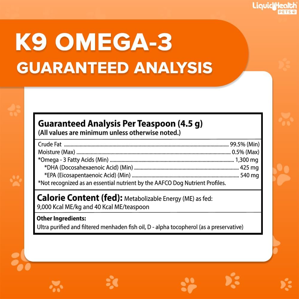 Liquid Health Pets K9 Omega 3 Fish Oil for Dogs - Liquid Omega 3 Supplement for Pets with EPA + DPA + DHA - Reduce Itching & Shedding, Support Joints, Immunity, Brain, Heart Health - USA Made (3 Pack)