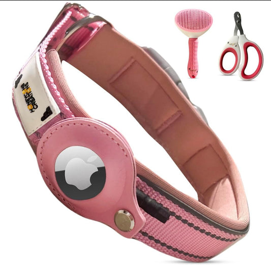 Essential Pet Supplies: Pet Collar for Small Dogs with Reflective AirTag Holder and Secure,Comfortable Padding Bundled with Safe Dog Nail Clippers and Self-Cleaning Dog Brush