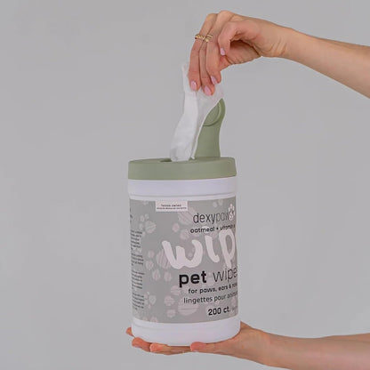 Dexypaws: Pet Wipes - Oatmeal & Vitamin E - 200ct Canister, Cleansing Wet Wipes, Cats & Dogs Grooming Care, Paws-Face-Ears-Nose, Moist-Gentle-Portable