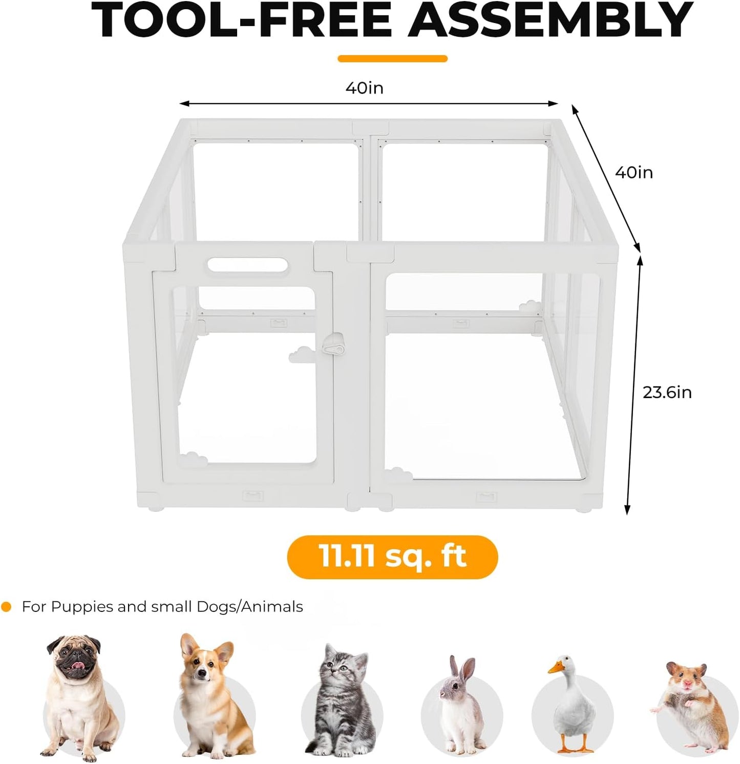 Acrylic Dog Playpen Indoor, Clear Dog Play Pen for Puppies and Small Dogs, Easy Assembly & Clean Puppy Pen (23.6", 8 Panels, White)