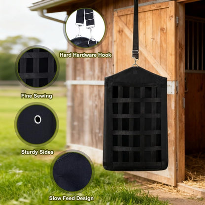 Eforcase 3PCS Hay Bags for Horses, Slow Feed Hay Bags for Goats,Sheep, Donkey, Premium Oxford Hang Feed Bag with Front Nets Design, Easy to Fill, Adjustable,Horse Feeding Supplies