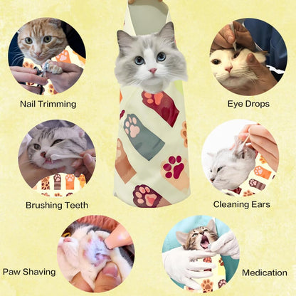 Cat Wrap for Cutting Nails, Self-Adhesive Cat Wrap, Cat Restraint for Nail Clipping, Anti-Scratch Cat Grooming Wrap for Medicine, Nail Clipping, Teeth Brushing, Ear Cleaning
