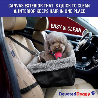 Deluxe Dog Car Seat Fits Pets up to 15lbs, Dog Booster Seat, Padded Cushioning, Adjustable Straps, Metal Frame Encasing, Installs in Seconds, Collapsible Canvas and Easy to Clean