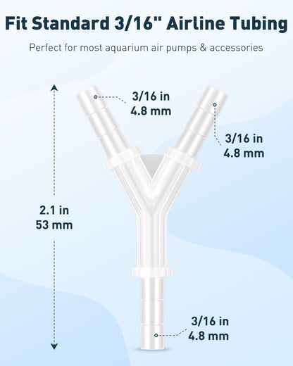 Pawfly 8 Pcs Aquarium Airline Tubing Connectors, 3/16" Airline Y Connector Splitter for Air Pump Tubing, 3 Way Hose Connectors, Plastic Barbed Hose Fittings for Fish Tank