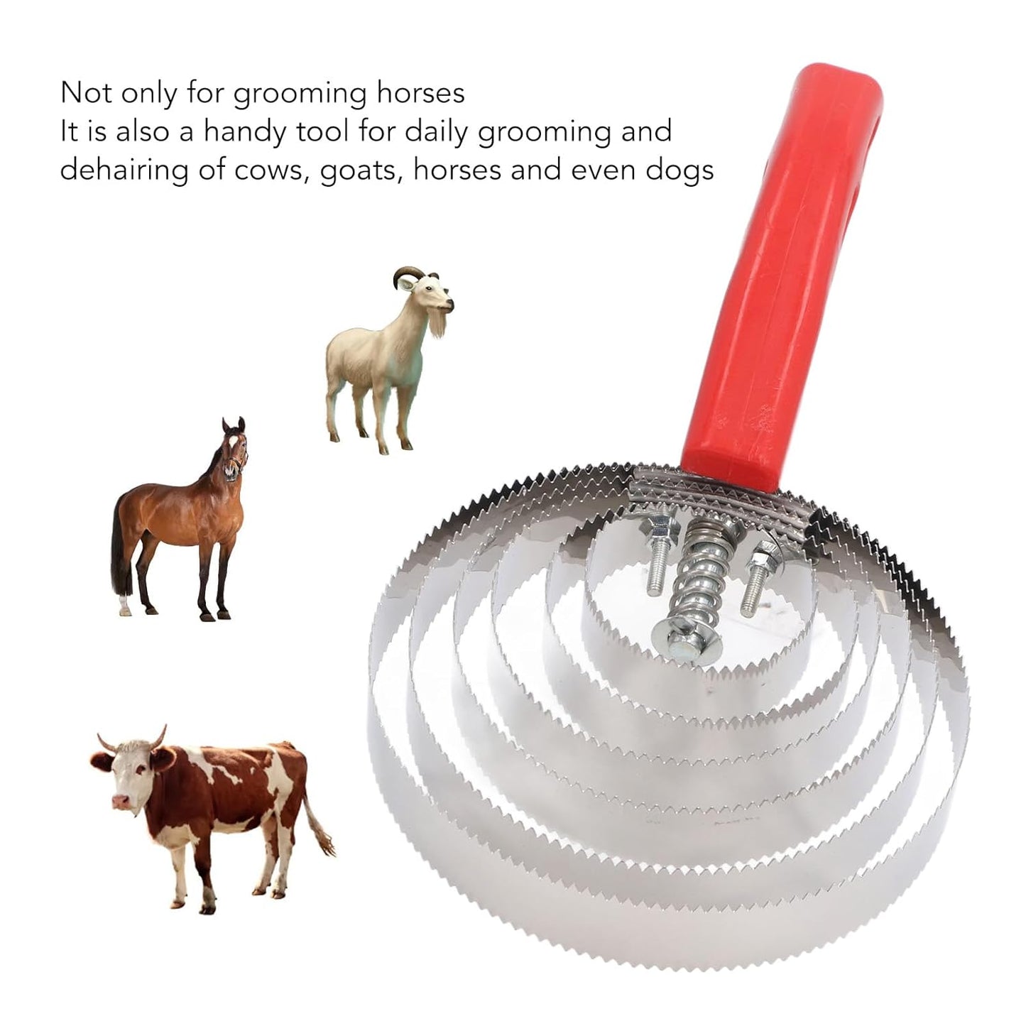 3pcs Horse Curry Comb Set, Stainless Steel Grooming Comb for Horses, Multipurpose Double Sided Design with 4 Rings 5 Rings 6 Rings, Comfortable Handle for Cattle Goat Dogs and Othe