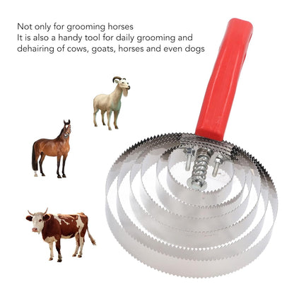 3pcs Horse Curry Comb Set, Stainless Steel Grooming Comb for Horses, Multipurpose Double Sided Design with 4 Rings 5 Rings 6 Rings, Comfortable Handle for Cattle Goat Dogs and Othe