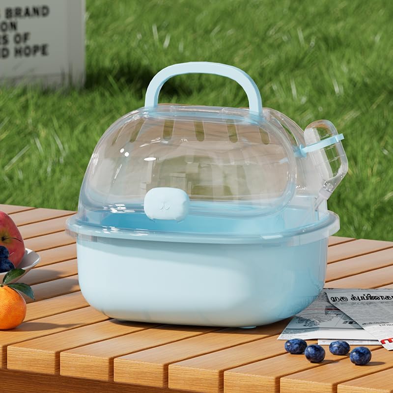 Small Animal Carrier Cage with Water Bottle, Portable Hamster Travel Carrier Carry Case for Small Pets, Gerbils, Mice, Dwarf Hamster (Blue)