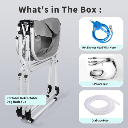 BACOENG Portable Dog Bathtub, 5 Height Adjustable Dog Washing Station, Dog Tubs for Bathing and Grooming, Pet Bath Tub for Small to Large Dogs, Indoor and Outdoor Use