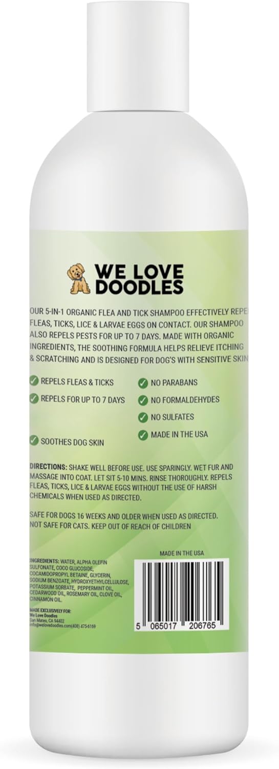 We Love Doodles Flea Shampoo for Dogs - Stops Fleas & Ticks for Dogs, Natural, Safe & Effective Lice Treatment, Soothing Shampoo for Sensitive Skin, Made in USA (8 fl oz)