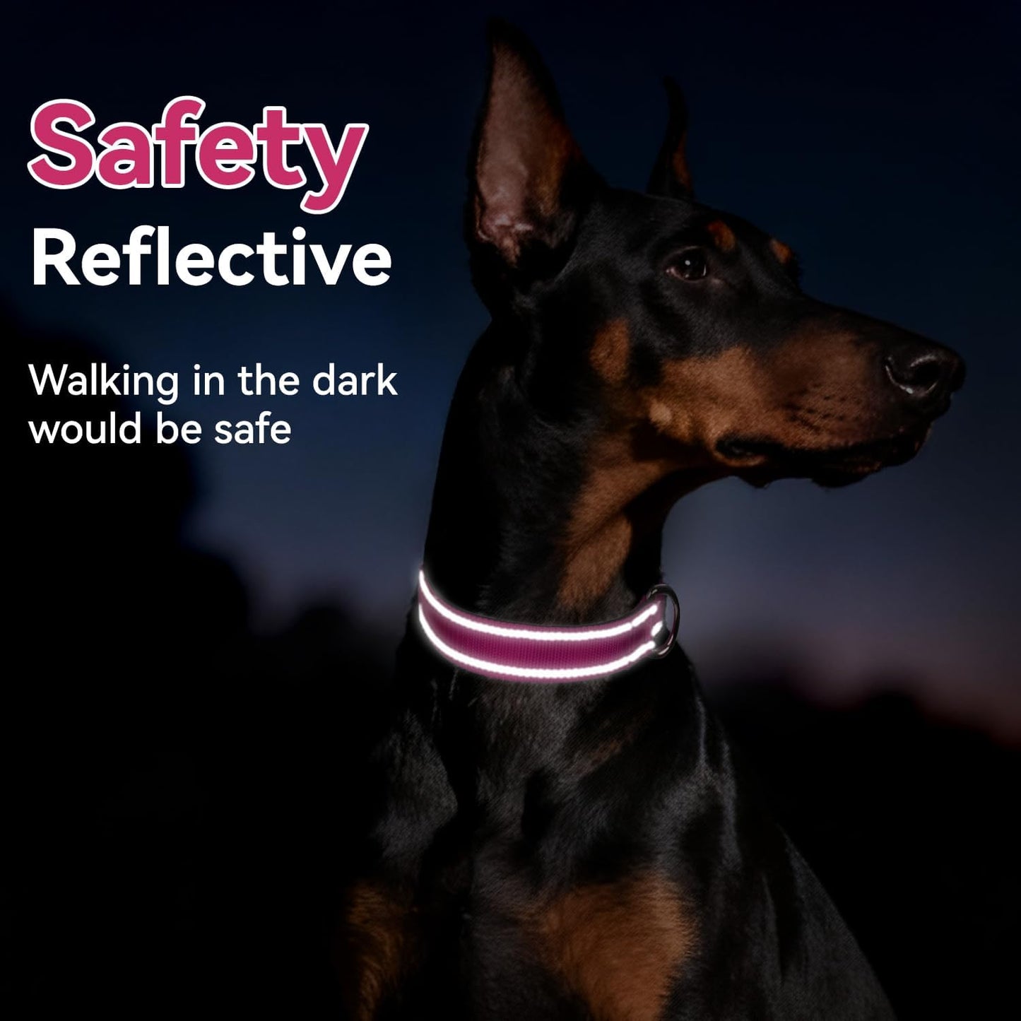 Reflective Dog Collar, Soft Neoprene Padded Nylon Pet Collar with Quick-Release Buckle, No-Choke Design Adjustable for Small Dogs,Hotpink,S