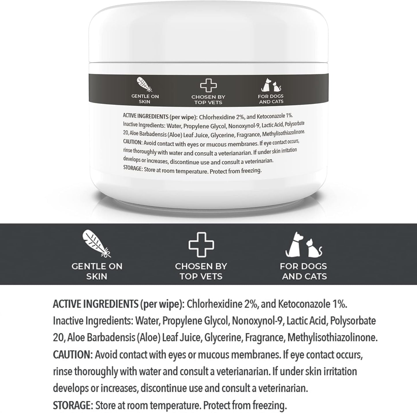 Smiling Paws Pets - Antibacterial & Antifungal Wipes for Dogs & Cats (with Chlorhexidine & Ketoconazole)