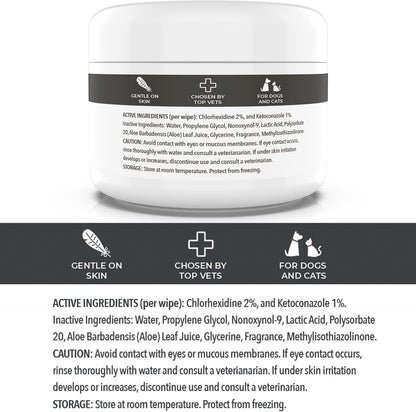 Smiling Paws Pets - Antibacterial & Antifungal Wipes for Dogs & Cats (with Chlorhexidine & Ketoconazole)