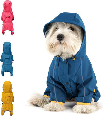 Dog Raincoat, Waterproof Dog Rain Jacket with Hood, Rain Coat with Leash Hole, Reflective Strap for Small Medium Dogs, Outdoor Adventures/Walking Lightweight Puppy (Blue,M)