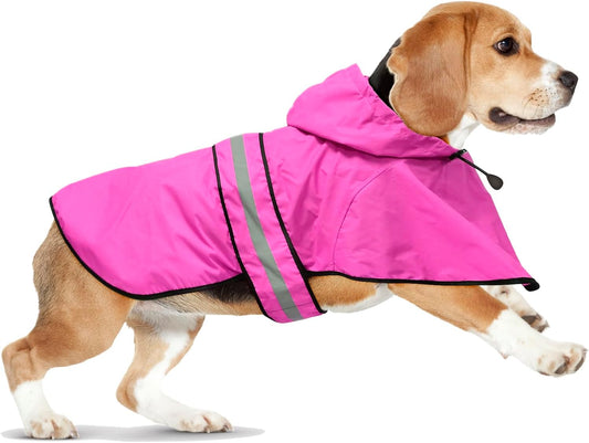 Waterproof Dog Raincoats - Hooded Raincoats for Dogs, Adjustable Reflective Dog Rain Coat, Windproof Dog Rain Jacket Pet Rain Slicker Poncho for Small, Medium, Large Dogs (Medium, Pink)