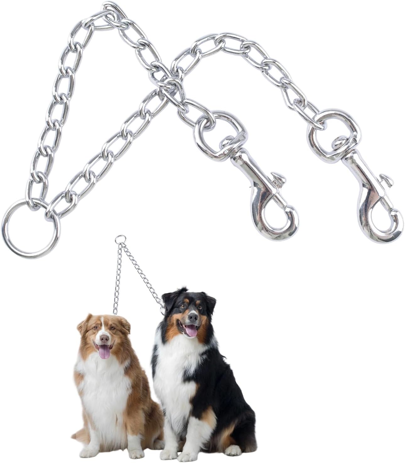 Double Dog Leash Coupler-360°Swivel,1 PCS Dog Lead Metal Chain No Tangle Walking Metal Leash with Shock Absorbing Bungee for Outdoor Walk Train Small Medium Pet(60cm/23.62in,Silver)