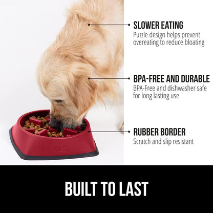 GORILLA GRIP Patent Pending Slow Feeder Dog Bowls, Interactive Puzzle Toy for Dogs and Cats Food Training, Keeps Pets Busy and Prevents Puppy Overeating, All Breeds, 100% BPA Free, 2 Cup, Red