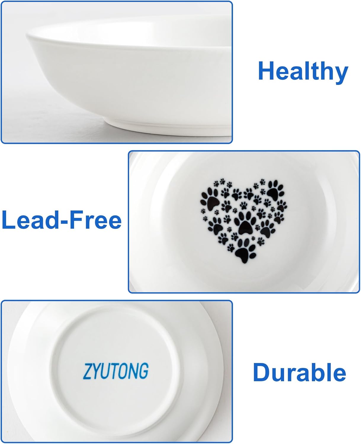 Ceramic Cat Food Bowl, Whisker Fatigue Cat Dishes for Food, Cute Ceramic Cats Bowl for Indoor Cats, 5.5" Flat Kitten Plates for Wet Food, Shallow Kitten Bowls Whisker Friendly