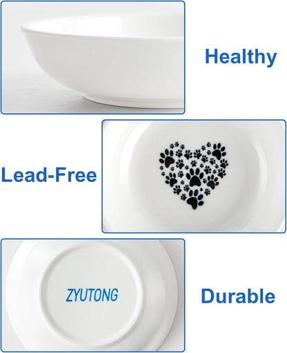 Ceramic Cat Food Bowl, Whisker Fatigue Cat Dishes for Food, Cute Ceramic Cats Bowl for Indoor Cats, 5.5" Flat Kitten Plates for Wet Food, Shallow Kitten Bowls Whisker Friendly