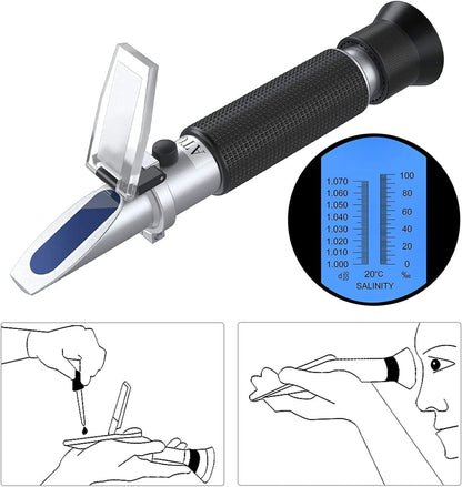 AUTOUTLET Refractometer Saltwater Aquarium for Seawater,Pool,Tank,Testing,Marine Fishkeeping, 0-100PPT & 1.000-1.070 Salinity Tester with ATC Function Hydrometer Specific Gravity Salinity Meter Kit