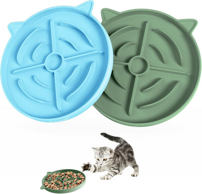 MateeyLife 2 Pcs Silicone Slow Feeder Cat Bowl, Puzzle Feeder Cat Food Dish, Non-Slip Silicone Bowl for Cats, Suitable for Dry and Wet Foods, Kitty Bowls to Slow Down Eating, Prevent Overeating