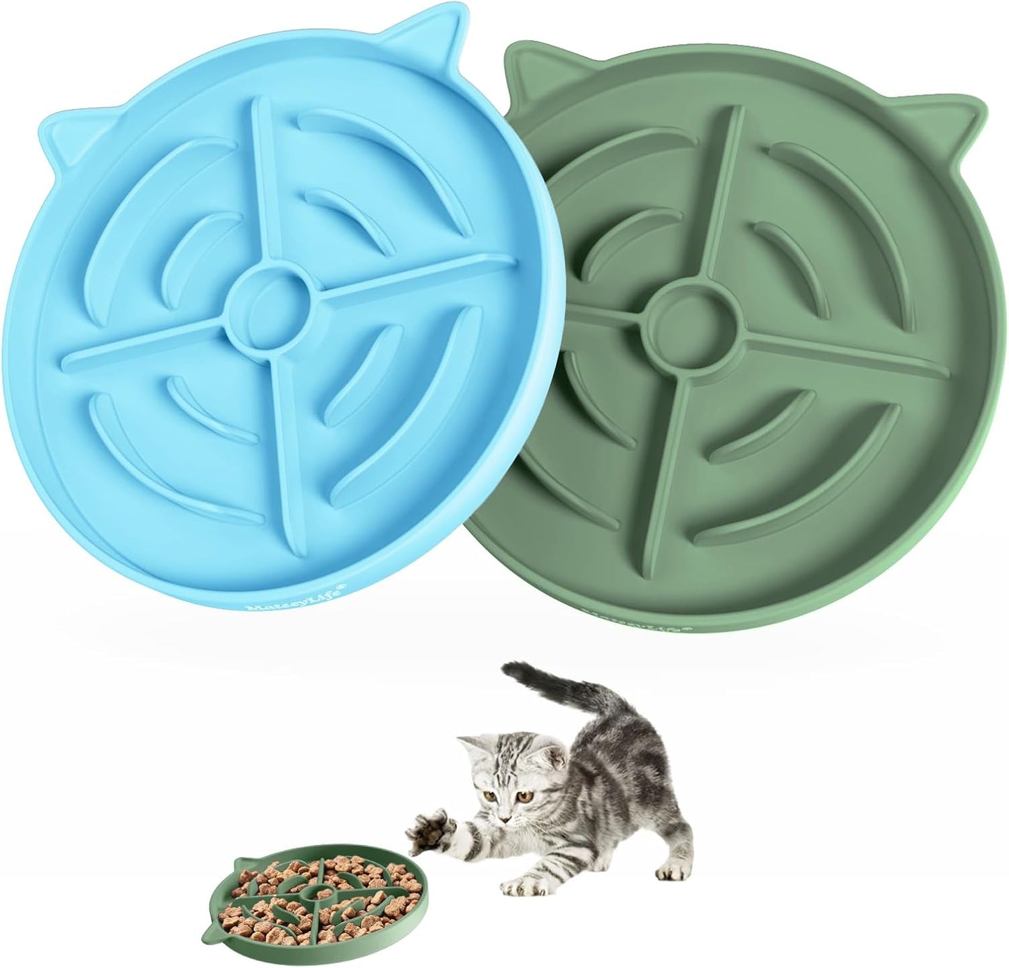 MateeyLife 2 Pcs Silicone Slow Feeder Cat Bowl, Puzzle Feeder Cat Food Dish, Non-Slip Silicone Bowl for Cats, Suitable for Dry and Wet Foods, Kitty Bowls to Slow Down Eating, Prevent Overeating