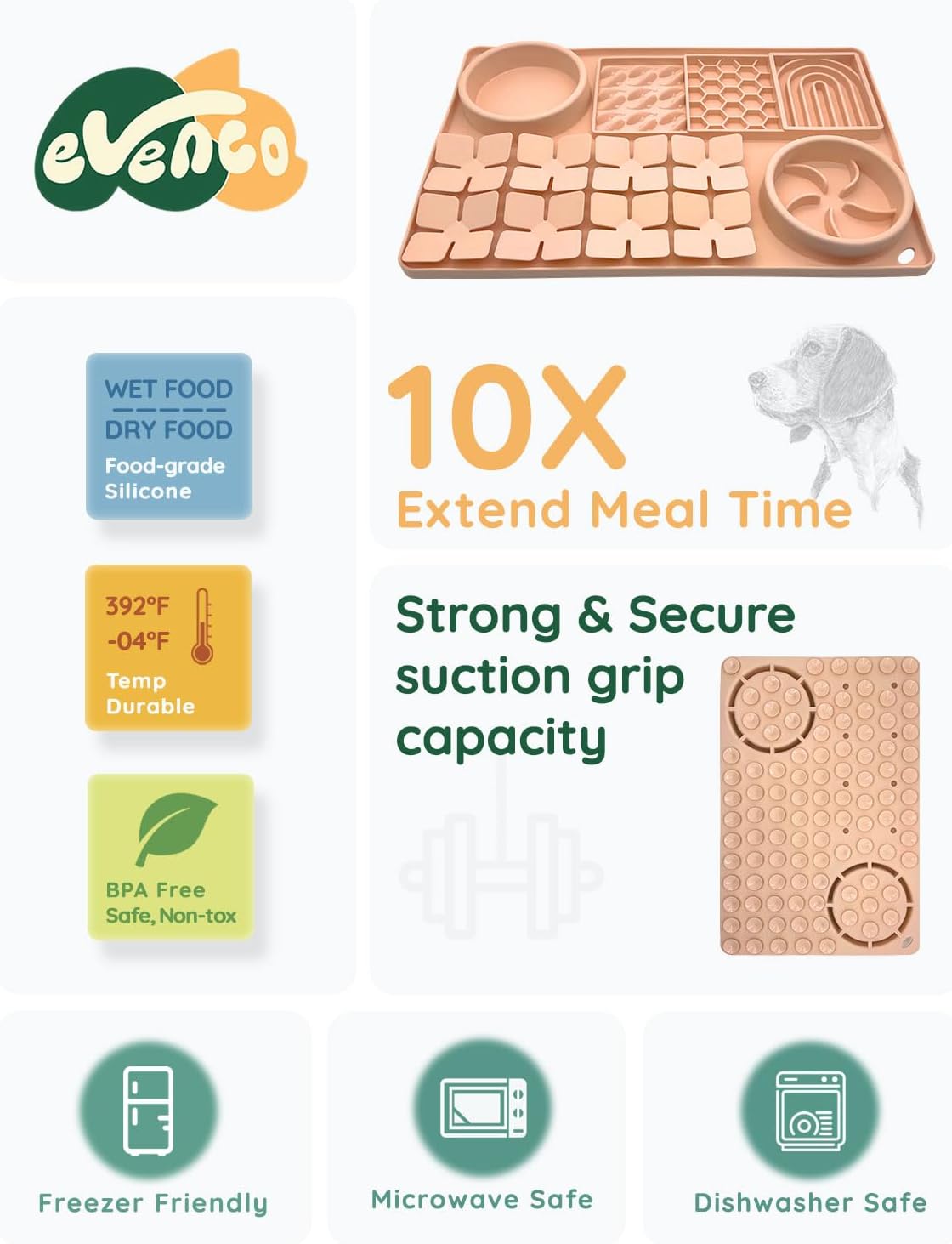 Slow Feeder Bowl Bundle: Creamy Peach 4in1 Licking mat (15.75" x 10.5" x 1.2") + Light Blue Starry Sky Feeder (4.3" x 2.9"), Silicone Lick mat with Suction Cups for Slow Eating and Keep Busy