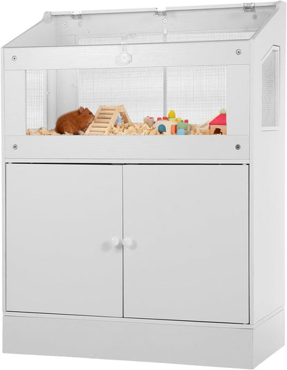 Small Animal Habitat with Storage Cabinet, Easy-View Acrylic Panel Enclosure for Hamsters, Guinea Pigs and Hedgehogs, Durable Small Pet Cage with Easy Assembly Design