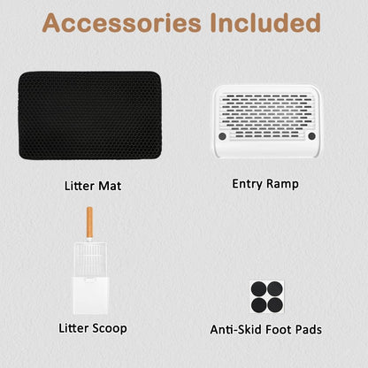 SZEE XL Stainless Steel Litter Box, Top Exit Design, Non Stick, No Smell, Easy Cleaning, Activated Charcoal Odor Control Design, Half/Fully Enclosed Design, Footboard, Trapping Mat & Scoop Included