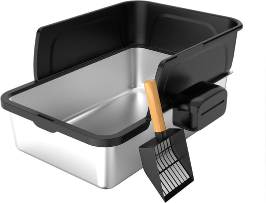 Stainless Steel Litter Box, Large Metal Cat Litter Boxes with High Sided for Big Cats Multiple Cats 24"X20"X16"