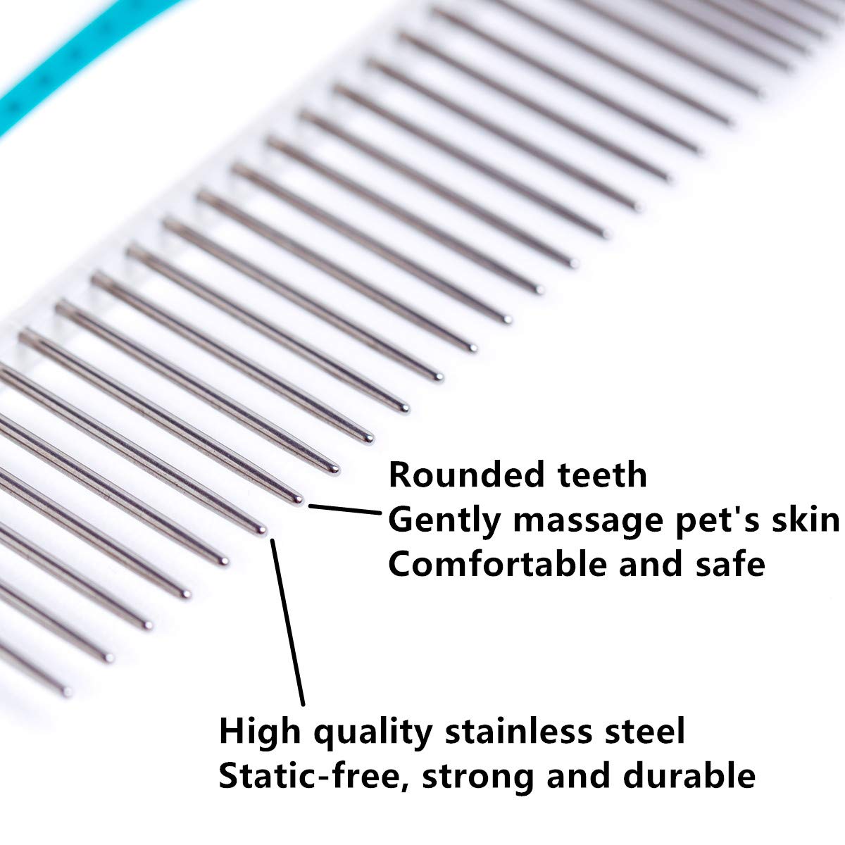Pet Comb, Stainless Steel Teeth Comb for Dogs & Cats, Pet Hair Comb for Home Grooming Kit, Removes Knots, Mats and Tangles, 7 1/4"