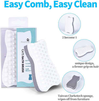 Mooncat Pet Eye Wipes and Cat Grooming Brush Bundle, 40 Count Finger Cot Tear Stain Remover, Silicone Shedding Massage Comb, Gentle Cleaning Kit for Long Short Hair