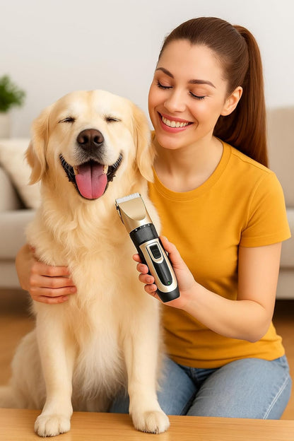 Dog Trimmer Pet Grooming Kit, 14 Piece Low Noise Rechargeable, Dog Shaver Cordless Electric Quiet, Nail Clipper, Filer, Scissors, Paw Trimmer Complete Set for Dog Cats Pets (Gold)
