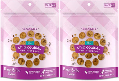Peanut Butter Chip Cookie Dog Treats – 2 Pack (6 oz Each, 12 oz Total) – Crunchy Oven-Baked Biscuits with Carob Chips – Made in USA Training & Reward Snacks