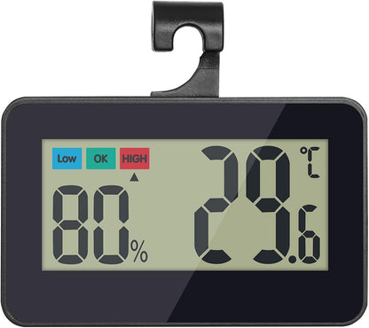 Reptile Thermometer Hygrometer Digital Gauge with Hook & Suction Cup, Accurate Temperature and Humidity Monitor for Reptile Terrarium, Bearded Dragon Tank, Snake Lizard Gecko Habitat (Black)