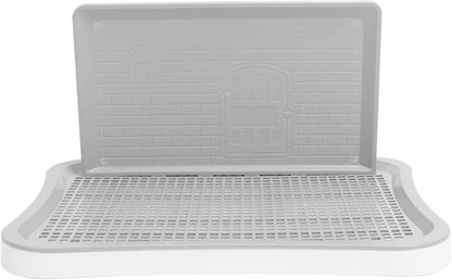 Dog Training Toilet with Wall Column, Removable Portable Puppy Mesh Training Potty, Plastic Dog Potty Tray for Large Small Medium Pets, Indoor Dog Litter Box with Chew De (White)