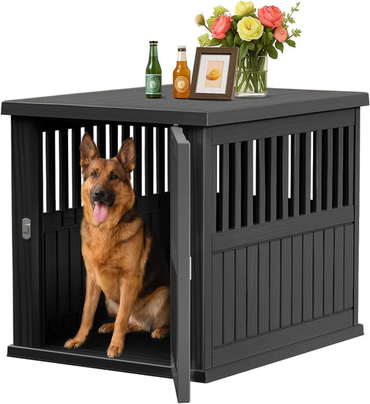 42 Inch Dog Crate Furniture Lockable Dog Kennel Indoor for Large Dogs and Medium Heavy Duty Pet Crate Decorative Pet Cage End Table, Black