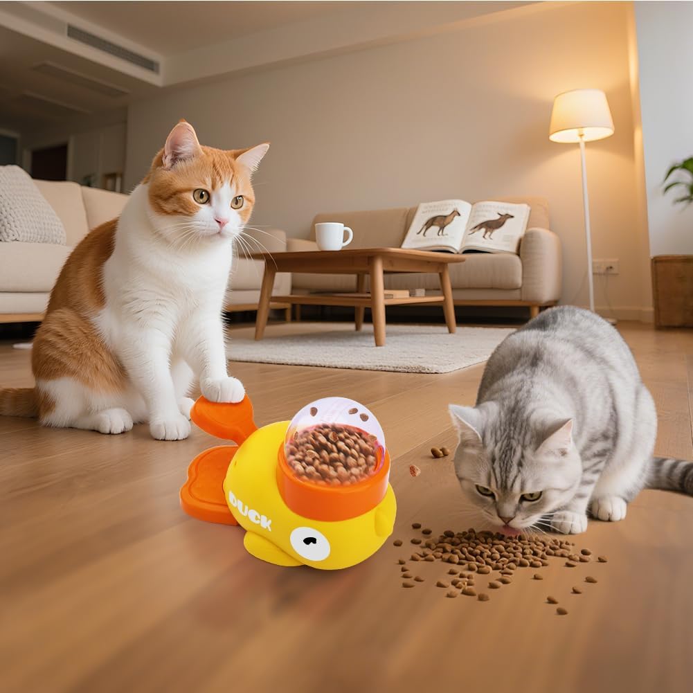 Interactive Cat Treat Dispenser, Slow Feeder Cat Puzzle Toy Duck Shaped Design