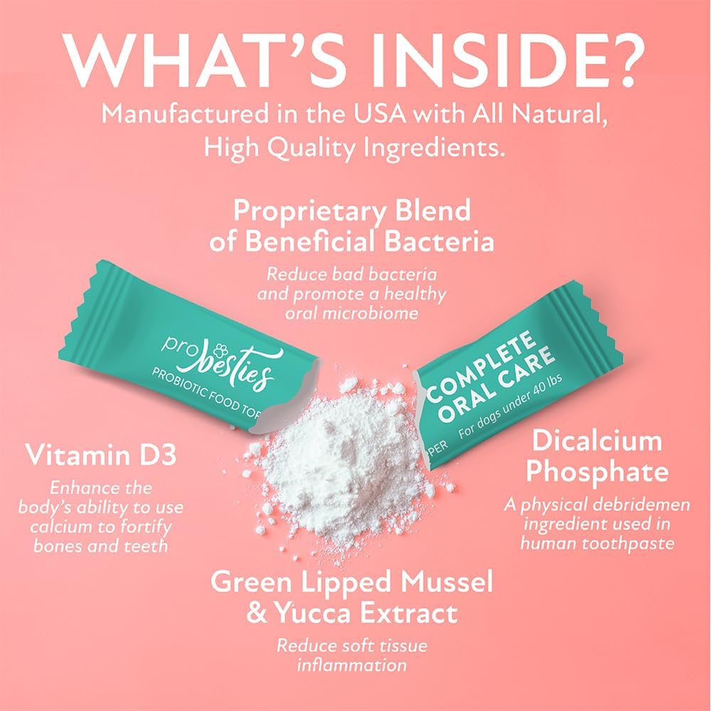 Dental Powder for Dogs Teeth Care, Complete Oral Care for Sm Dogs, Probiotic Food Topper for Extreme Bad Dog Breath (Sm Dog (Under 40 lbs))