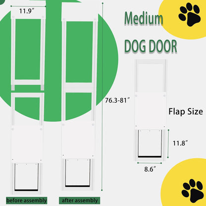 Cat Dog Door for Sliding Glass Door Easy Installation for Rentals and Apartments Lockable Weather Proof Adjustable Height 76.38" to 81.1" Ideal Pet Access Solution for Homes