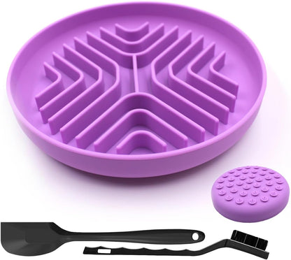 Slow Feeder Bowls for Dogs and Cats, 7.9inch Slow Down Bowl with Suction Cups, Puzzle Pet Bowls Non-Slip Design Dishwasher Microwave Safe (Purple)