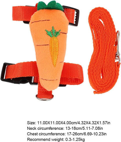 Cat Harness Leash Set with Cartoon Bunny Design, Wear-Resist Adjustable Kitten Harness and Outdoor Pulling Strap, Size S Carrot Pattern for Small Cats and Kittens
