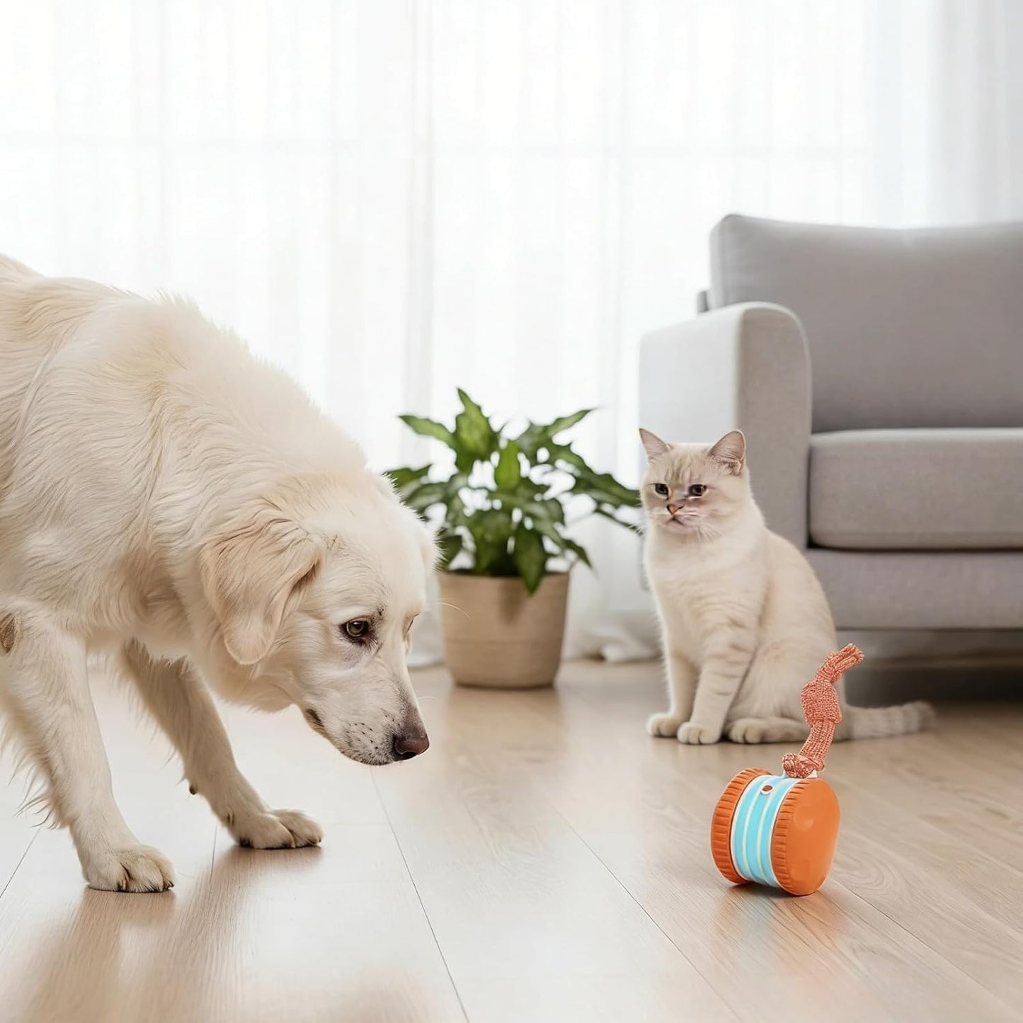 Interactive Dog Toy, Automatic Electric Rolling Ball with Rope, Random Movement, 2 Modes, Rechargeable, Interactive Dog Ball Toy for All Dog and Cat Size, Ideal for Boredom Relief (Orange)