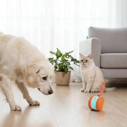 Interactive Dog Toy, Automatic Electric Rolling Ball with Rope, Random Movement, 2 Modes, Rechargeable, Interactive Dog Ball Toy for All Dog and Cat Size, Ideal for Boredom Relief (Orange)