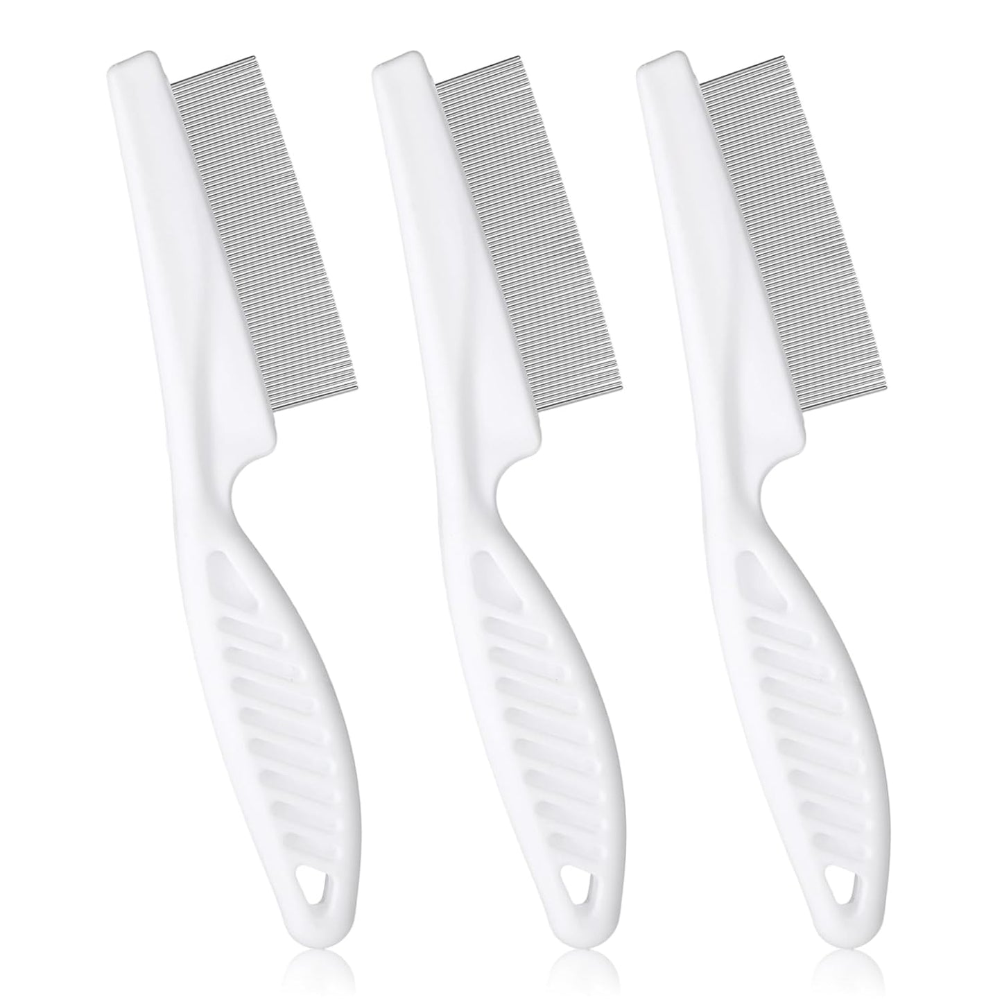 Flea Comb for Dogs and Cats, 3 Pack Fine Tooth Lice Brushers Flea Comb for Kittens, Indoor Cats, Small & Large Dogs, White