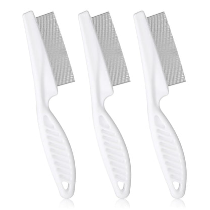 Flea Comb for Dogs and Cats, 3 Pack Fine Tooth Lice Brushers Flea Comb for Kittens, Indoor Cats, Small & Large Dogs, White